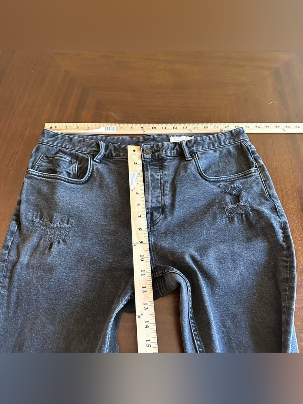 AllSaints Skinny Jeans Men’s 36 Black Wash Distressed Stretch Denim - Picture 6 of 7